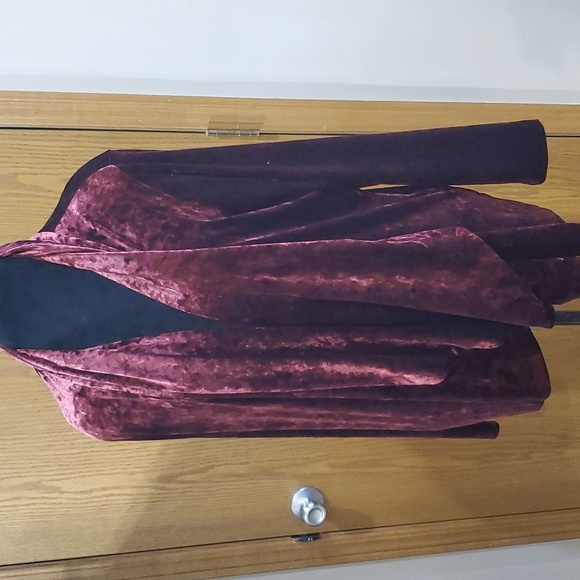Vince camuto burgandy red crushed velvet waterfall open front cardigan - Picture 1 of 6